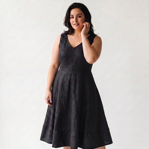 Talbots Dresses & Skirts - Talbots Irish Linen Midi Dress 14W Black Minimalist Office Summer Career LBD